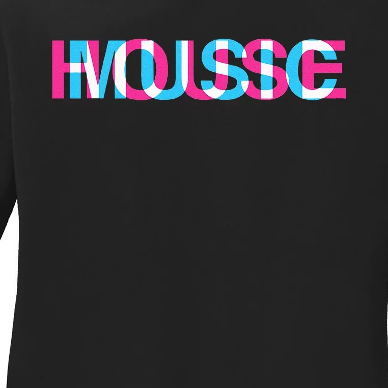 House Music Glitch Optical Illusion EDM Rave DJ Ladies Long Sleeve Shirt