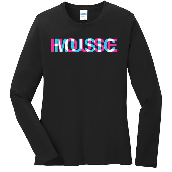 House Music Glitch Optical Illusion EDM Rave DJ Ladies Long Sleeve Shirt