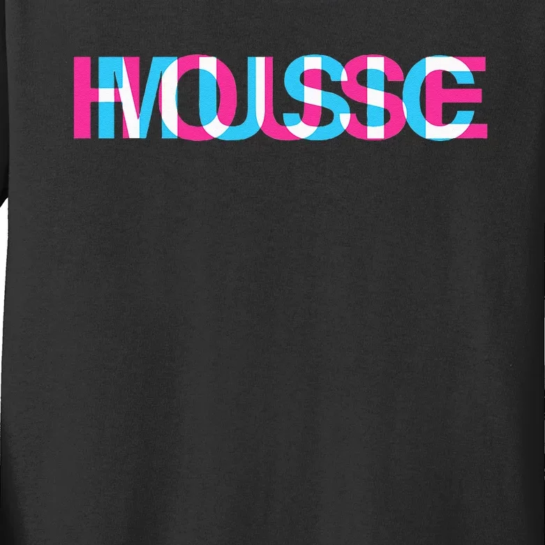 House Music Glitch Optical Illusion EDM Rave DJ Kids Long Sleeve Shirt