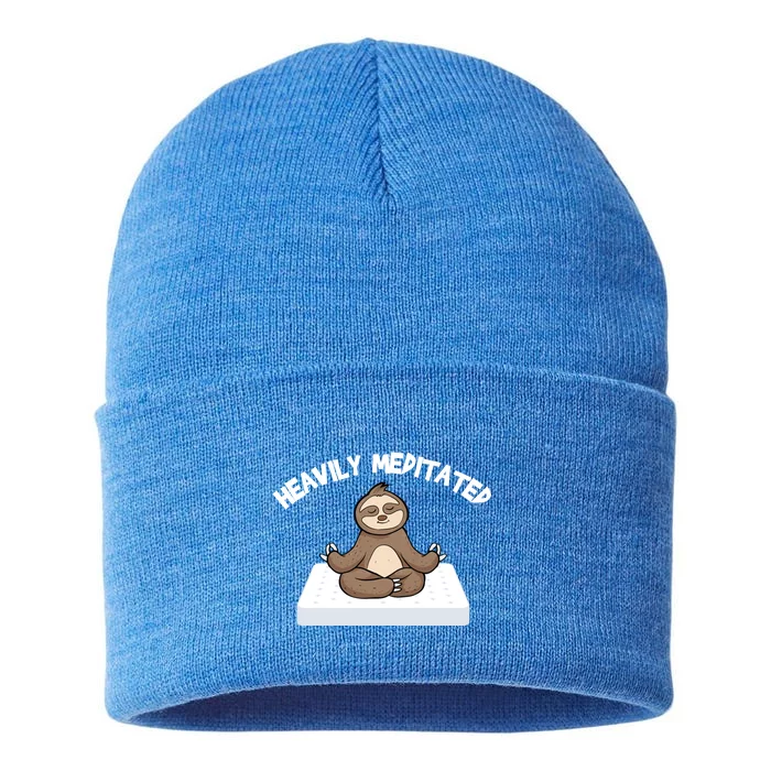 Heavily Meditated Gift As A Funny Yoga Sloth Great Gift Sustainable Knit Beanie