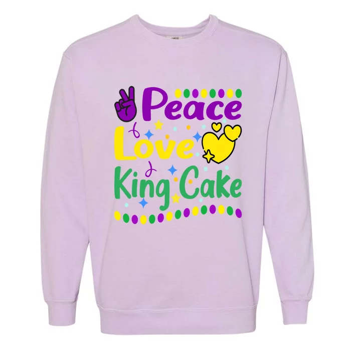 Happy Mardi Gras King Cake Peace Love Gift Garment-Dyed Sweatshirt