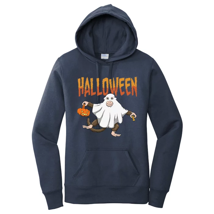 Halloween Monkey Ghost Pumpkin Sasquatch Lover Vintage Fun Women's Pullover Hoodie