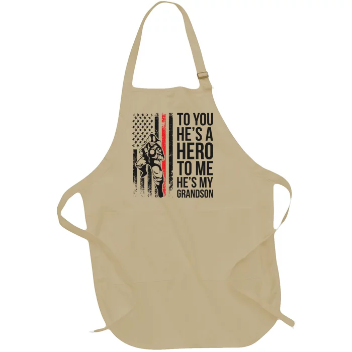 Hes My Grandson Grandpa Of A Firefighter Grandpa Meaningful Gift Full-Length Apron With Pocket