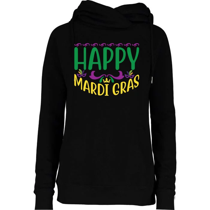 Happy Mardi Gras Womens Funnel Neck Pullover Hood