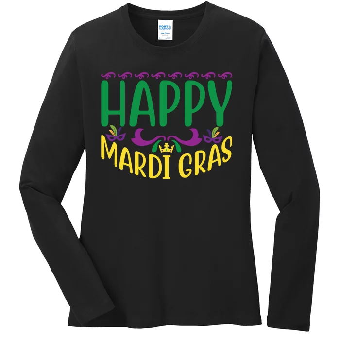 Happy Mardi Gras Ladies Long Sleeve Shirt