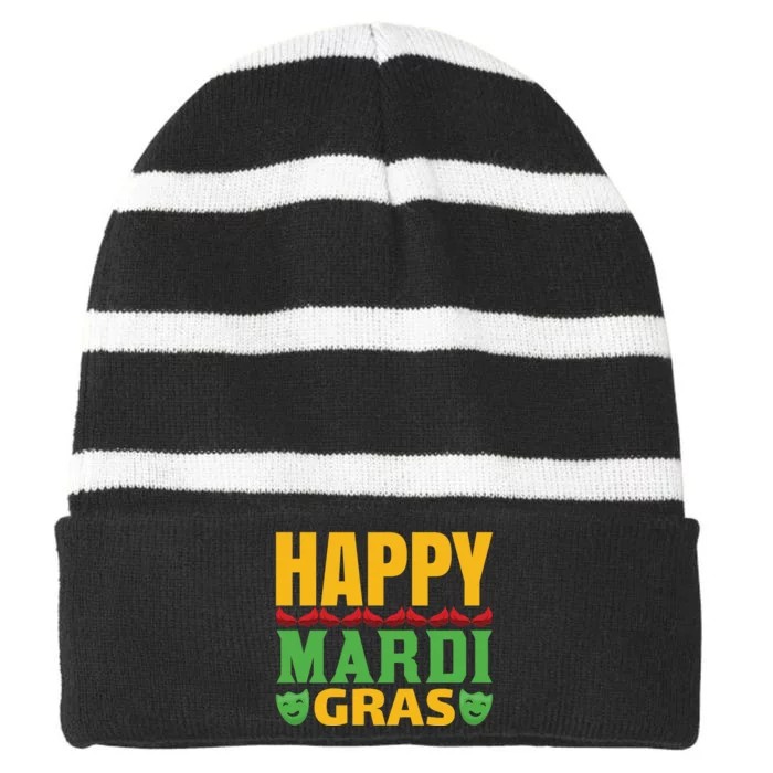 Happy Mardi Gras Striped Beanie with Solid Band