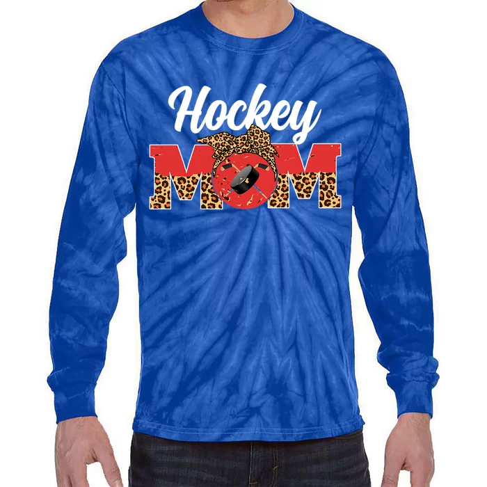 Hockey Mom Game Day Leopard Mothers Day Gift Tie-Dye Long Sleeve Shirt