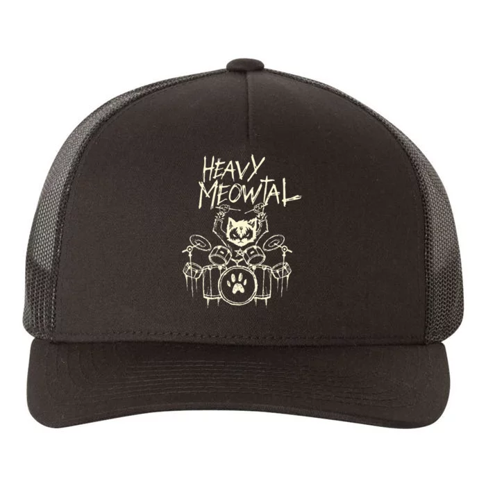 Heavy Metal Headbanger Gift Drummer Cat Playing Drum Meowtal Yupoong Adult 5-Panel Trucker Hat