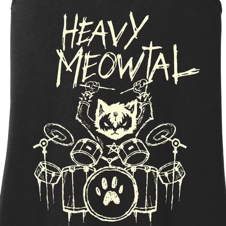 Heavy Metal Headbanger Gift Drummer Cat Playing Drum Meowtal Ladies Essential Tank