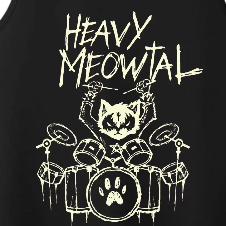 Heavy Metal Headbanger Gift Drummer Cat Playing Drum Meowtal Performance Tank