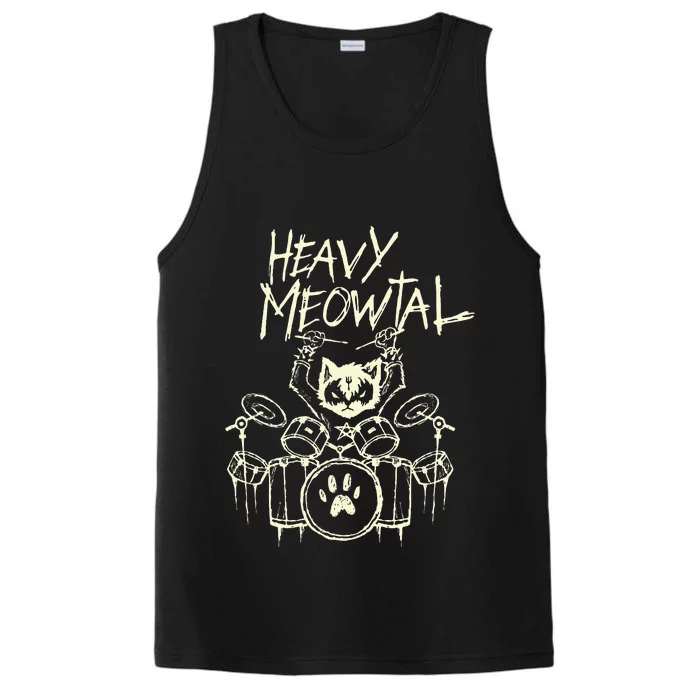 Heavy Metal Headbanger Gift Drummer Cat Playing Drum Meowtal Performance Tank