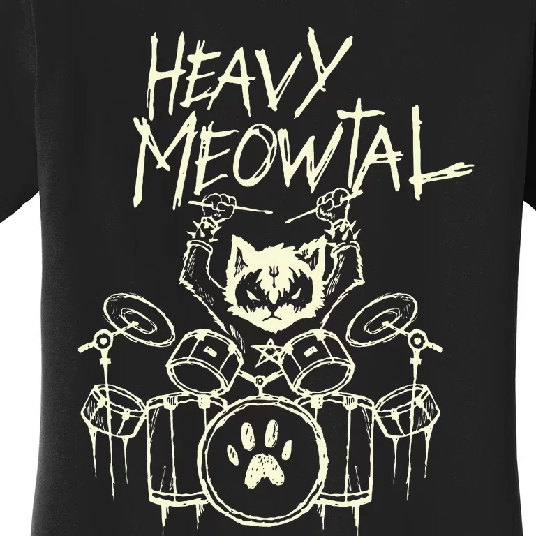 Heavy Metal Headbanger Gift Drummer Cat Playing Drum Meowtal Women's T-Shirt