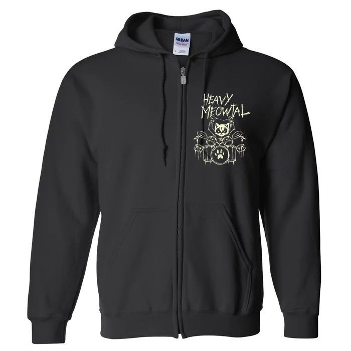 Heavy Metal Headbanger Gift Drummer Cat Playing Drum Meowtal Full Zip Hoodie