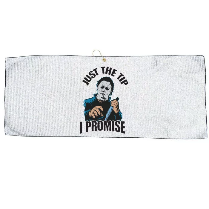 Horror Movie Halloween Just The Tip I Promise Knife Funny Large Microfiber Waffle Golf Towel