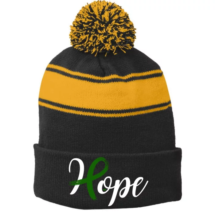 Hope Mental Health Awareness Ribbon Stripe Pom Pom Beanie