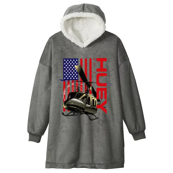 Huey Military Helicopter Airplane American Flag Hooded Wearable Blanket