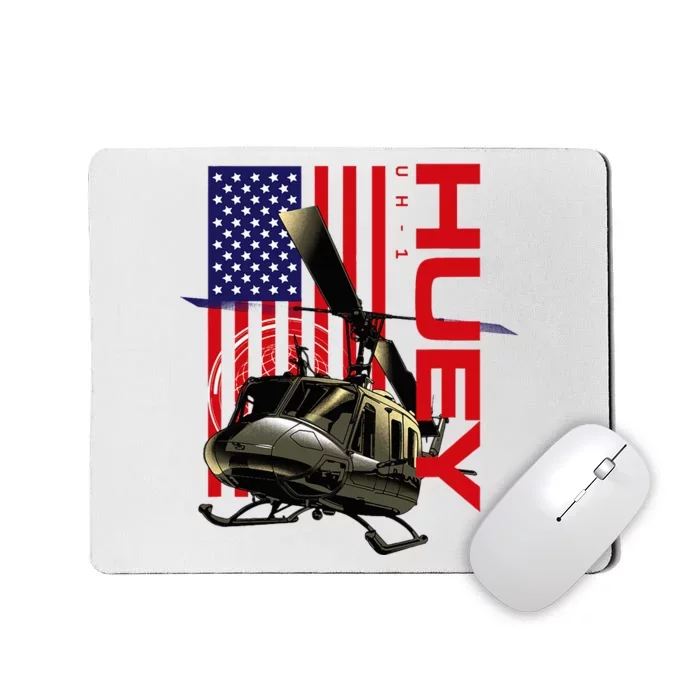 Huey Military Helicopter Airplane American Flag Mousepad