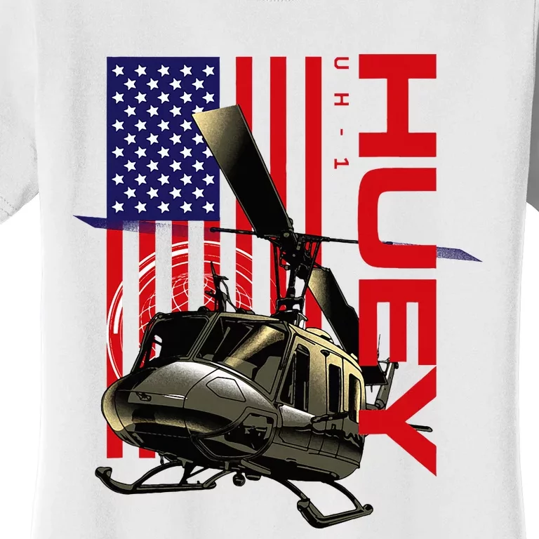 Huey Military Helicopter Airplane American Flag Women's T-Shirt