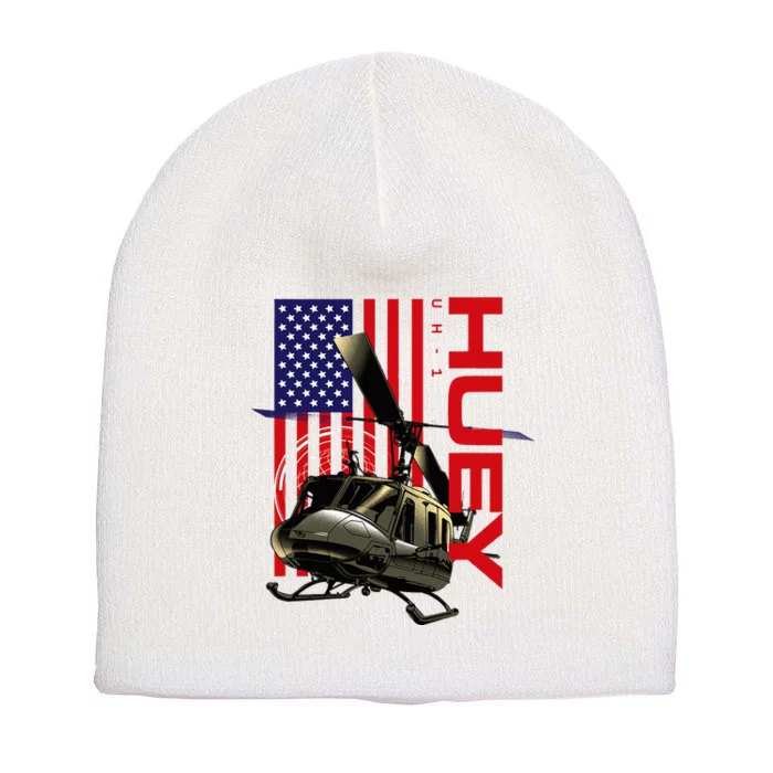 Huey Military Helicopter Airplane American Flag Short Acrylic Beanie