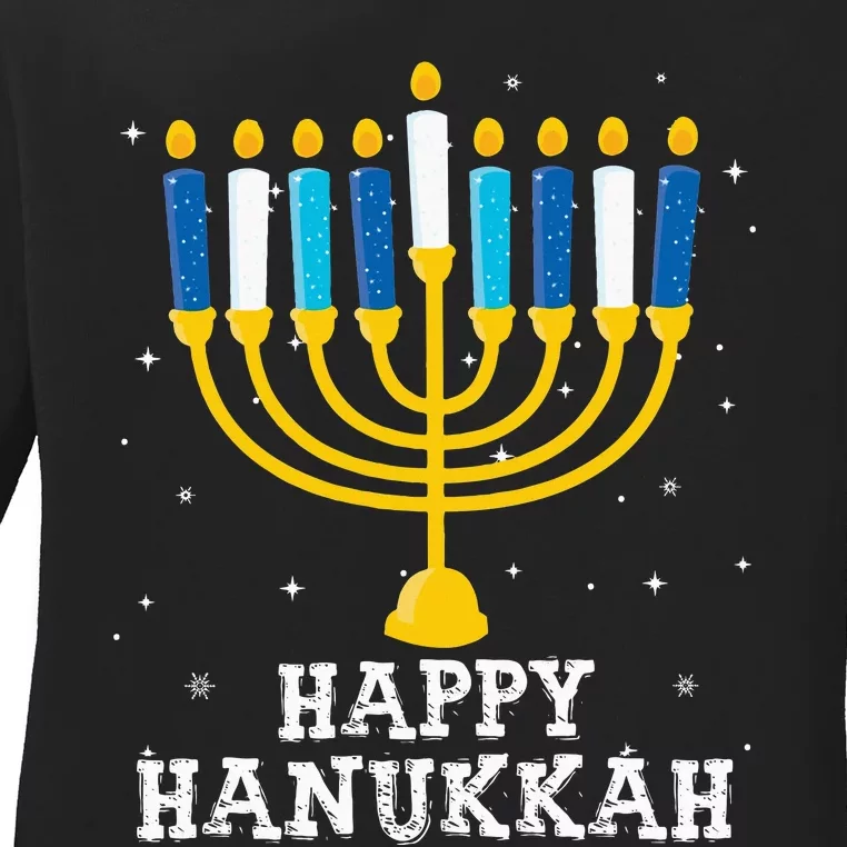 Hanukkah Menorah Happy Hanukkah Ladies Long Sleeve Shirt