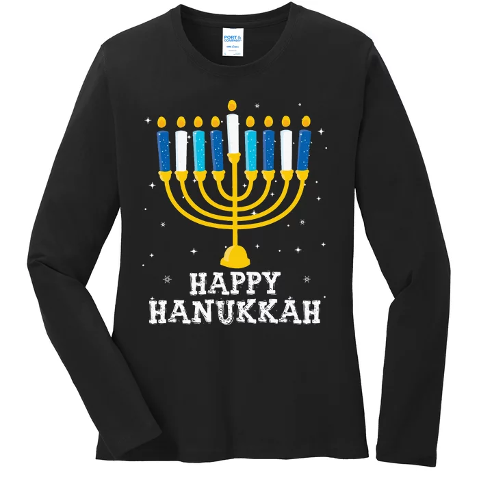 Hanukkah Menorah Happy Hanukkah Ladies Long Sleeve Shirt