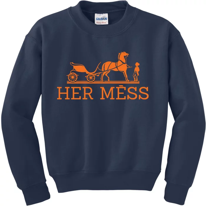 Her Mess Horse Carriage Funny Kids Sweatshirt