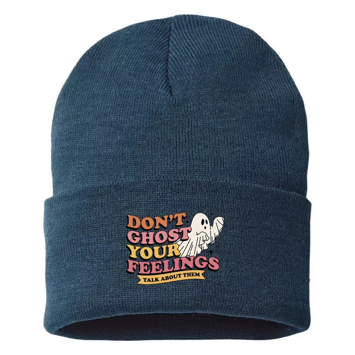 Halloween Mental Health Dont Ghost Your Feelings Sustainable Knit Beanie