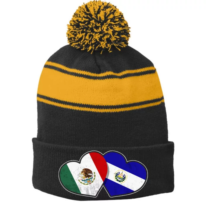 Half Mexican Half Salvadorian Flag Heart Mexico El Salvador Stripe Pom Pom Beanie