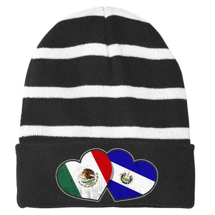 Half Mexican Half Salvadorian Flag Heart Mexico El Salvador Striped Beanie with Solid Band