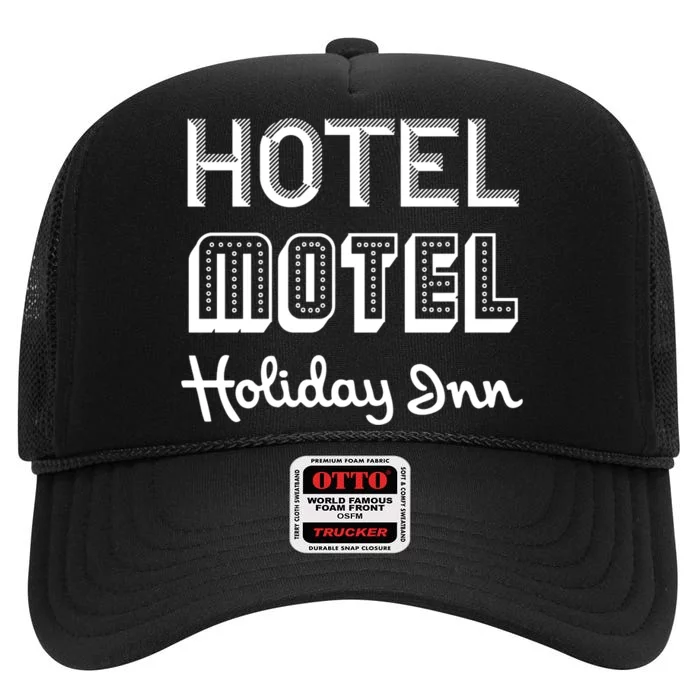 Hotel Motel Holiday Inn Funny Retro Hip Hop Rap Music High Crown Mesh Trucker Hat