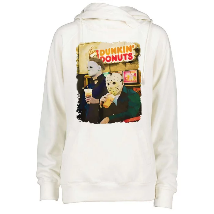 Halloween Movie Inspired Drinking Coffee Funny Humorous Womens Funnel Neck Pullover Hood