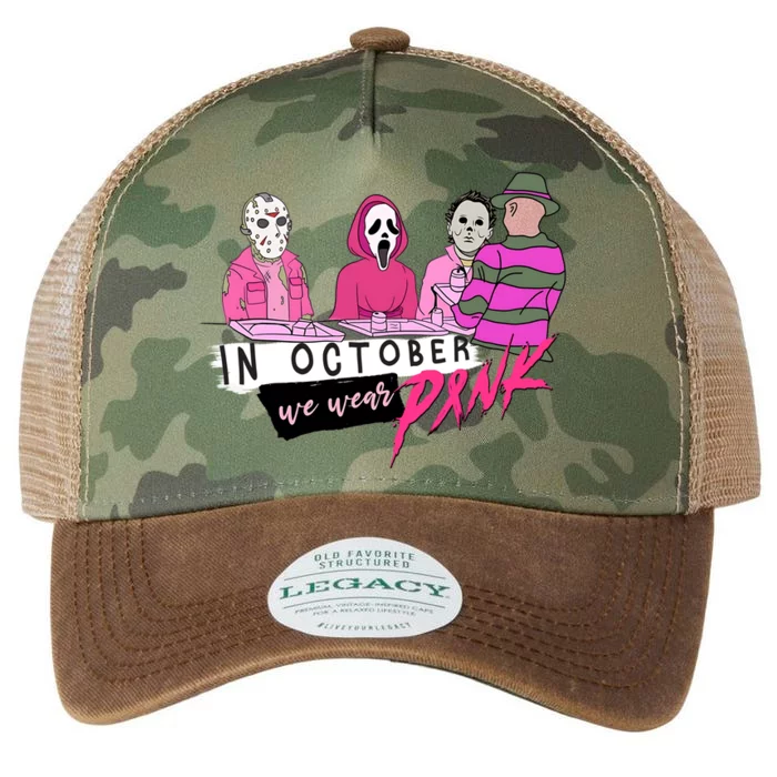 Horror Movies In October We Wear Pink For Breast Cancer Awareness Legacy Tie Dye Trucker Hat