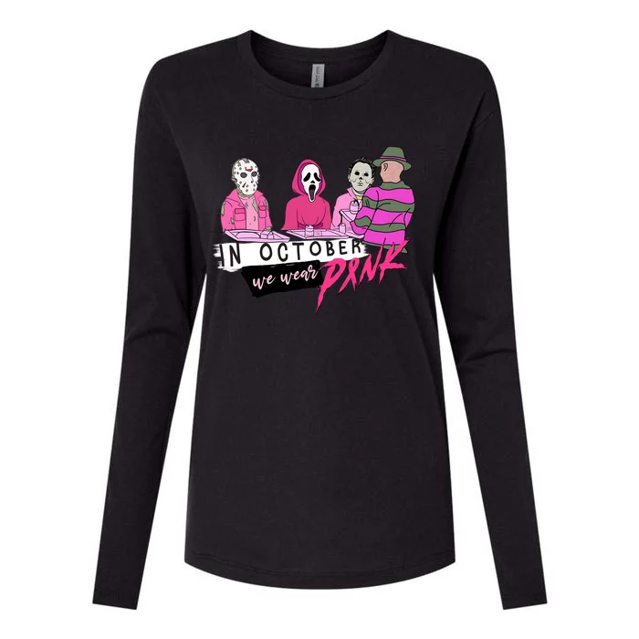 Horror Movies In October We Wear Pink For Breast Cancer Awareness Womens Cotton Relaxed Long Sleeve T-Shirt