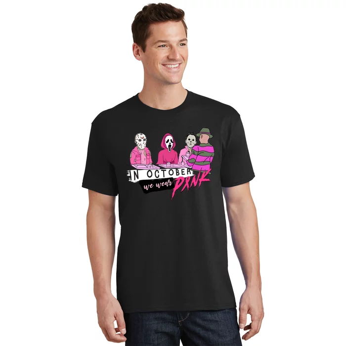 Horror Movies In October We Wear Pink For Breast Cancer Awareness T-Shirt