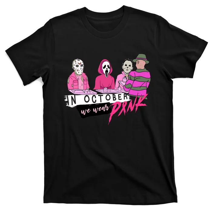 Horror Movies In October We Wear Pink For Breast Cancer Awareness T-Shirt