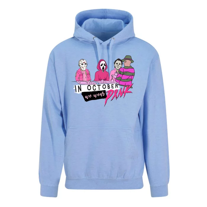 Horror Movies In October We Wear Pink For Breast Cancer Awareness Unisex Surf Hoodie