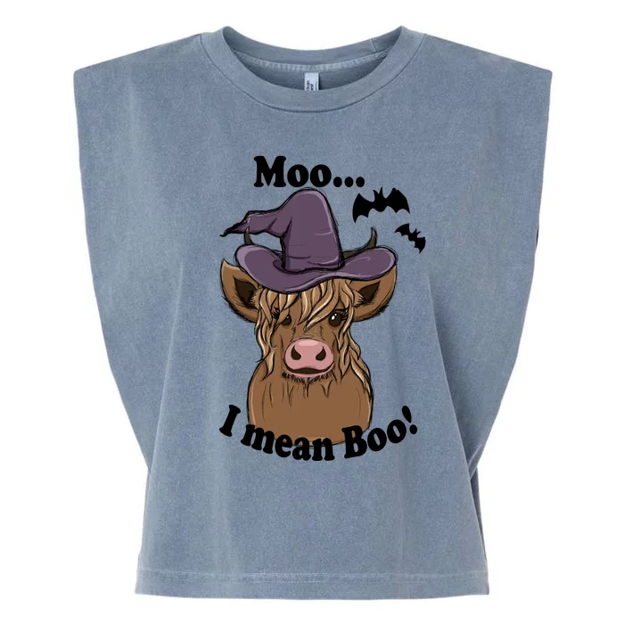 Halloween Moo I Mean Boo Ghost Cow Groovy Vintage Retro Garment-Dyed Women's Muscle Tee