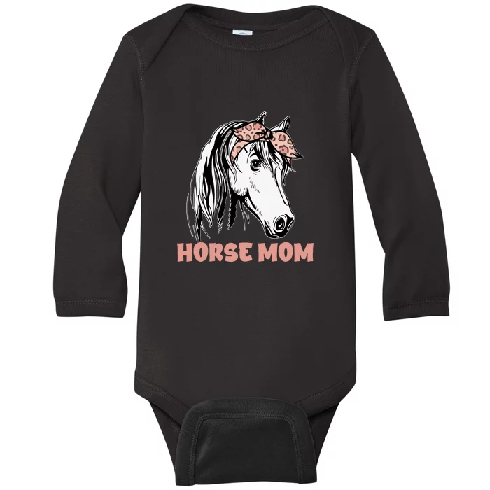 Horse Mom Leopard Horse Lover Horseback Mother's Day Baby Long Sleeve Bodysuit