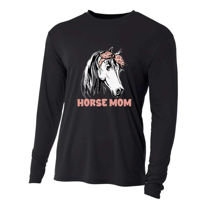 Horse Mom Leopard Horse Lover Horseback Mother's Day Cooling Performance Long Sleeve Crew