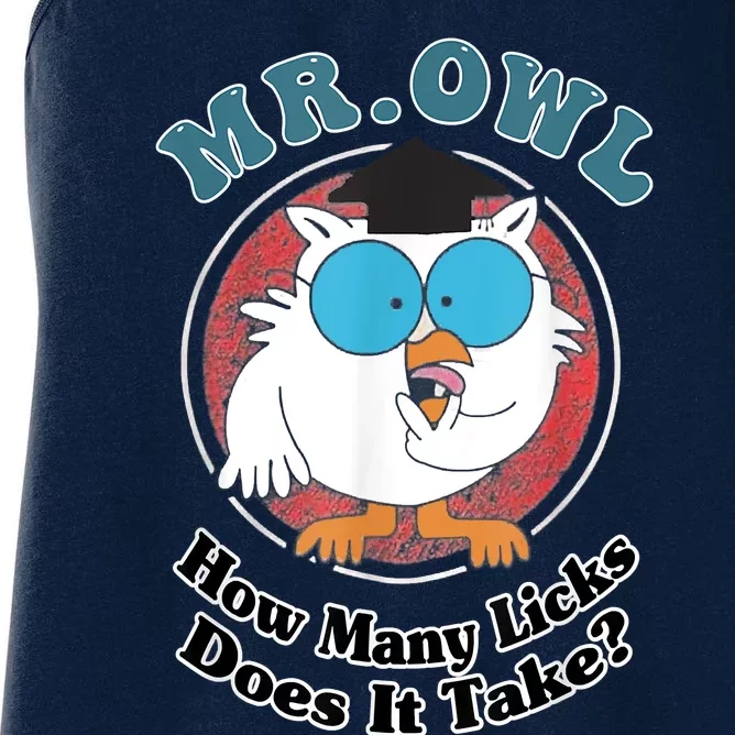 How Many Licks Does It Take Funny Owl Sarcastic Women's Racerback Tank