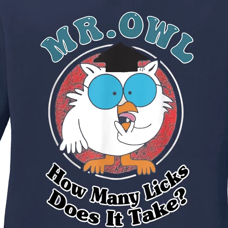 How Many Licks Does It Take Funny Owl Sarcastic Ladies Long Sleeve Shirt