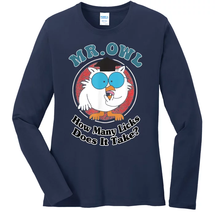 How Many Licks Does It Take Funny Owl Sarcastic Ladies Long Sleeve Shirt