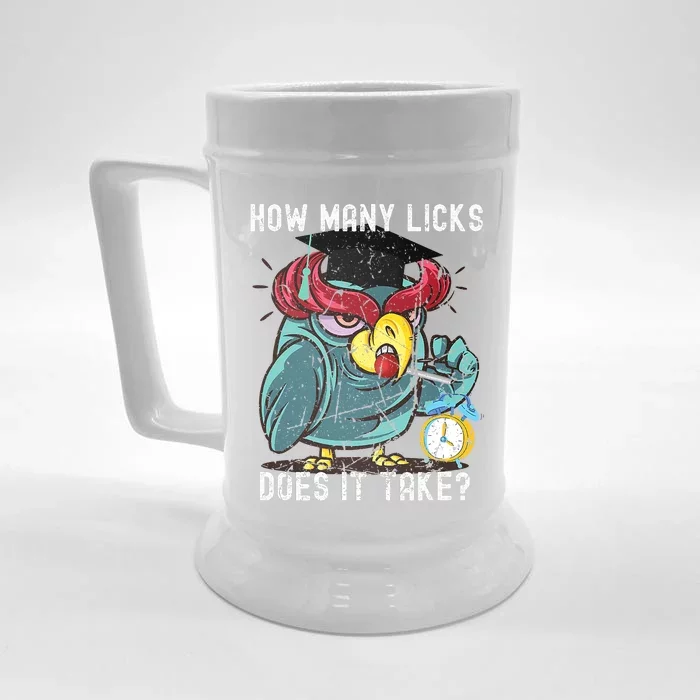 How Many Licks Does It Take Retro Owl Funny Trending Front & Back Beer Stein