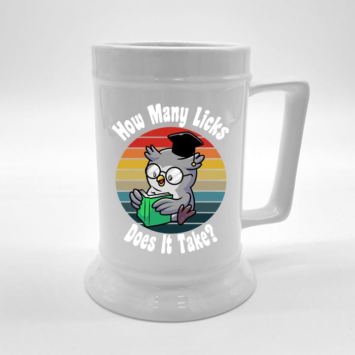 How Many Licks Does It Take Funny Owl Sarcastic Retro Vintage Front & Back Beer Stein