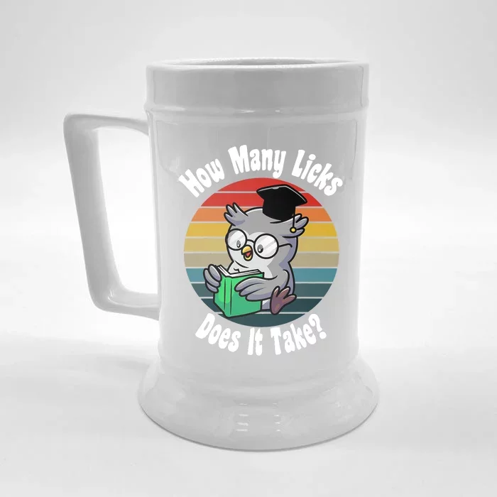 How Many Licks Does It Take Funny Owl Sarcastic Retro Vintage Front & Back Beer Stein