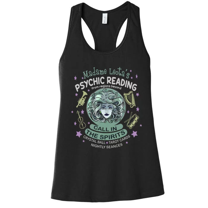 Halloween Madame Leota Psychic Reading Call In The Spirits Haunted Mansion Women's Racerback Tank