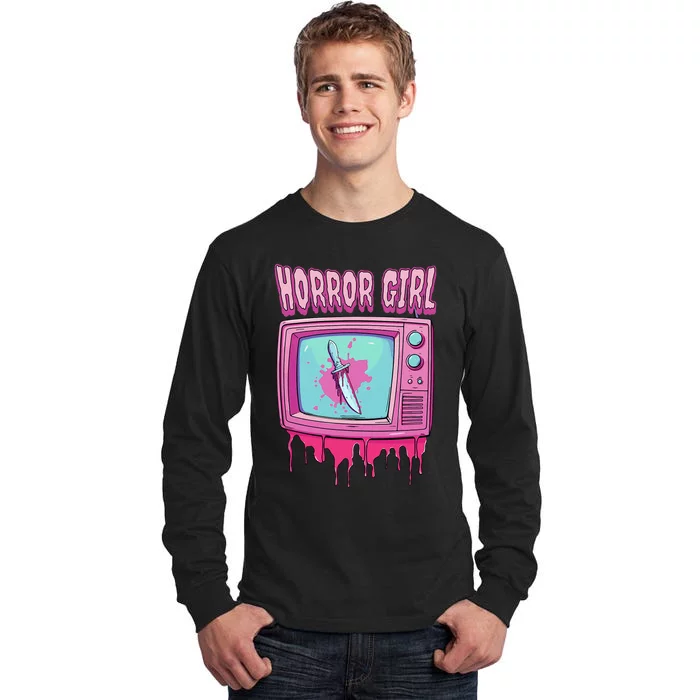 Horror Movie Lover Pastel Goth Slasher Pink Retro Tv Scary Tall Long Sleeve T-Shirt