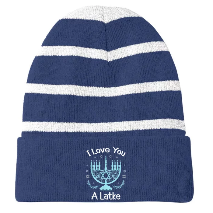 Hanukkah Menorah Love You Latke Funny Hanukkah Chanukkah Striped Beanie with Solid Band