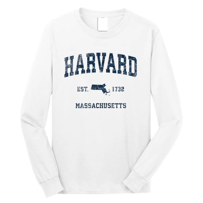 Harvard Massachusetts MA Vintage Sports Design Navy Print Long Sleeve Shirt