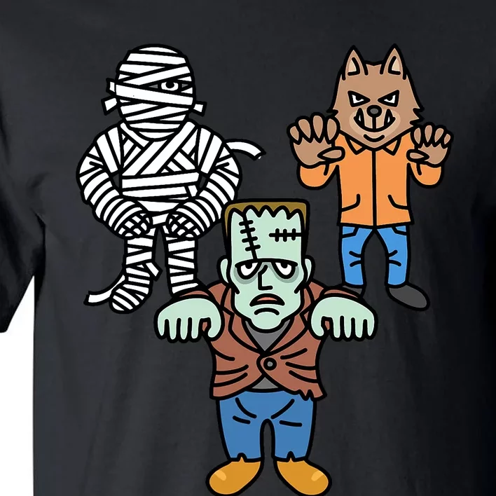 Horror Movie Monster Mummy Werewolf Frankenstein Comic Book Tall T-Shirt